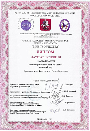 Поздравляем победителей V Международного конкурса-фестиваля детей и педагогов «Мир творчества» 
